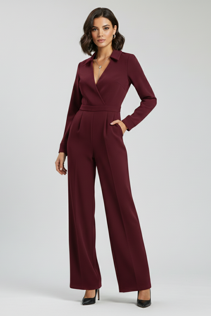 Jessica | Women's Collar Wide-Leg Fitted Jumpsuit