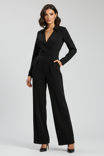 Jessica | Women's Collar Wide-Leg Fitted Jumpsuit