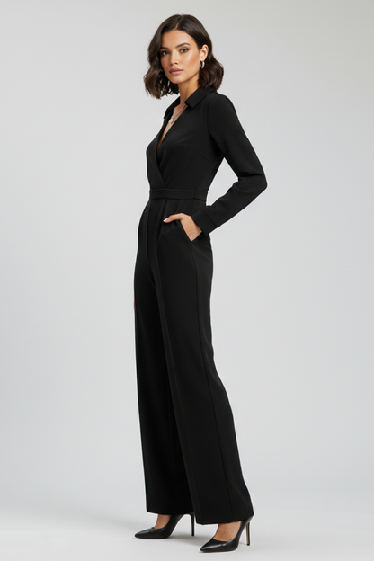 Jessica | Women's Collar Wide-Leg Fitted Jumpsuit