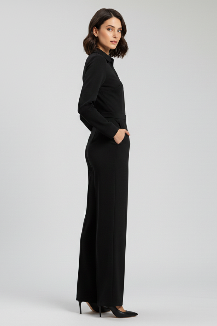 Jessica | Women's Collar Wide-Leg Fitted Jumpsuit
