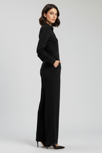 Jessica | Women's Collar Wide-Leg Fitted Jumpsuit