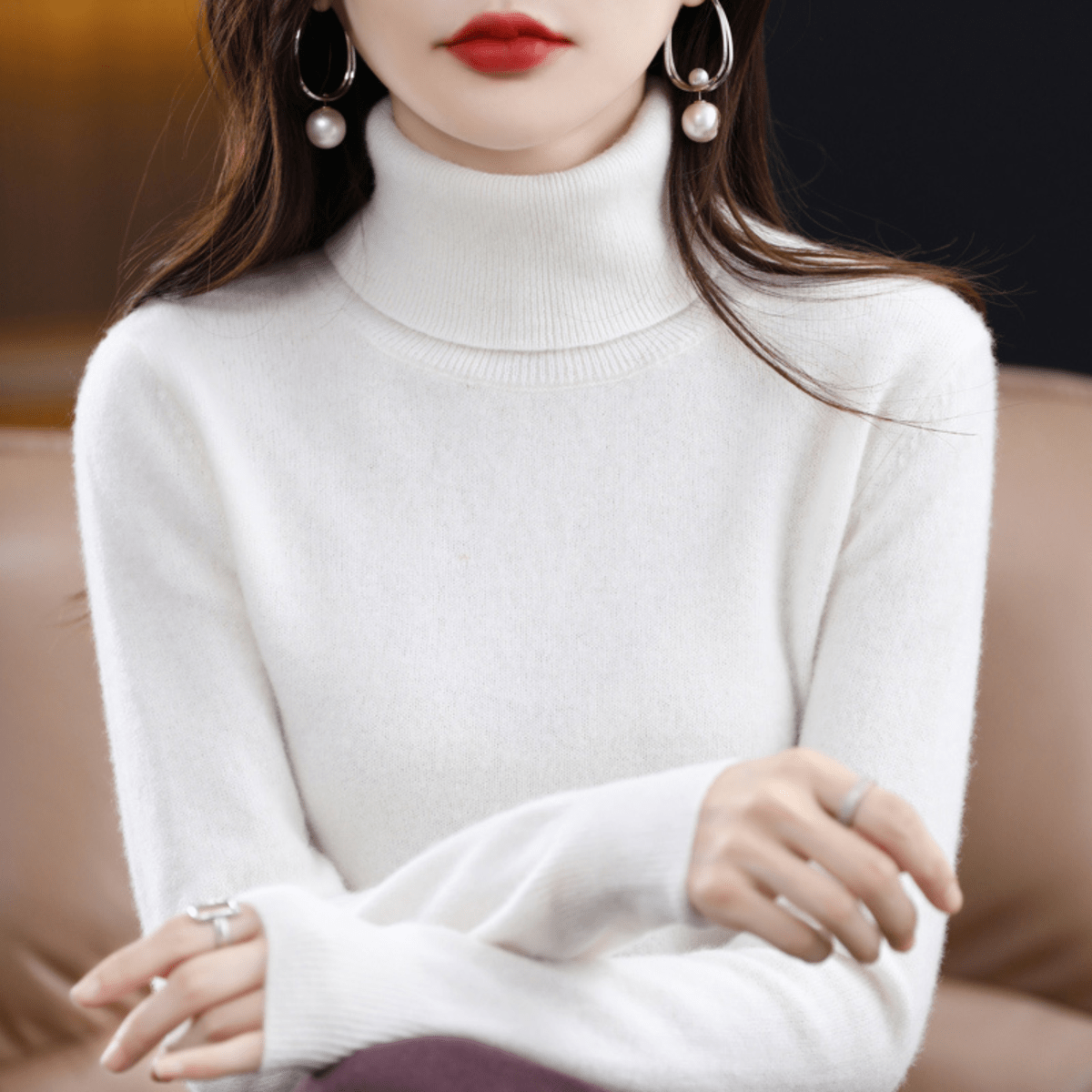 Elfriede | Women's Classic Warm Knit Sweater with Turtleneck
