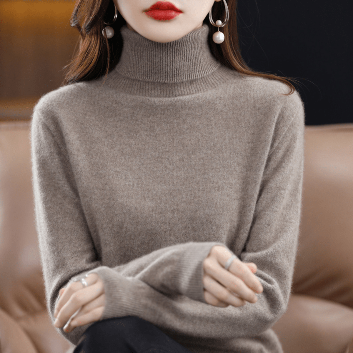Elfriede | Women's Classic Warm Knit Sweater with Turtleneck