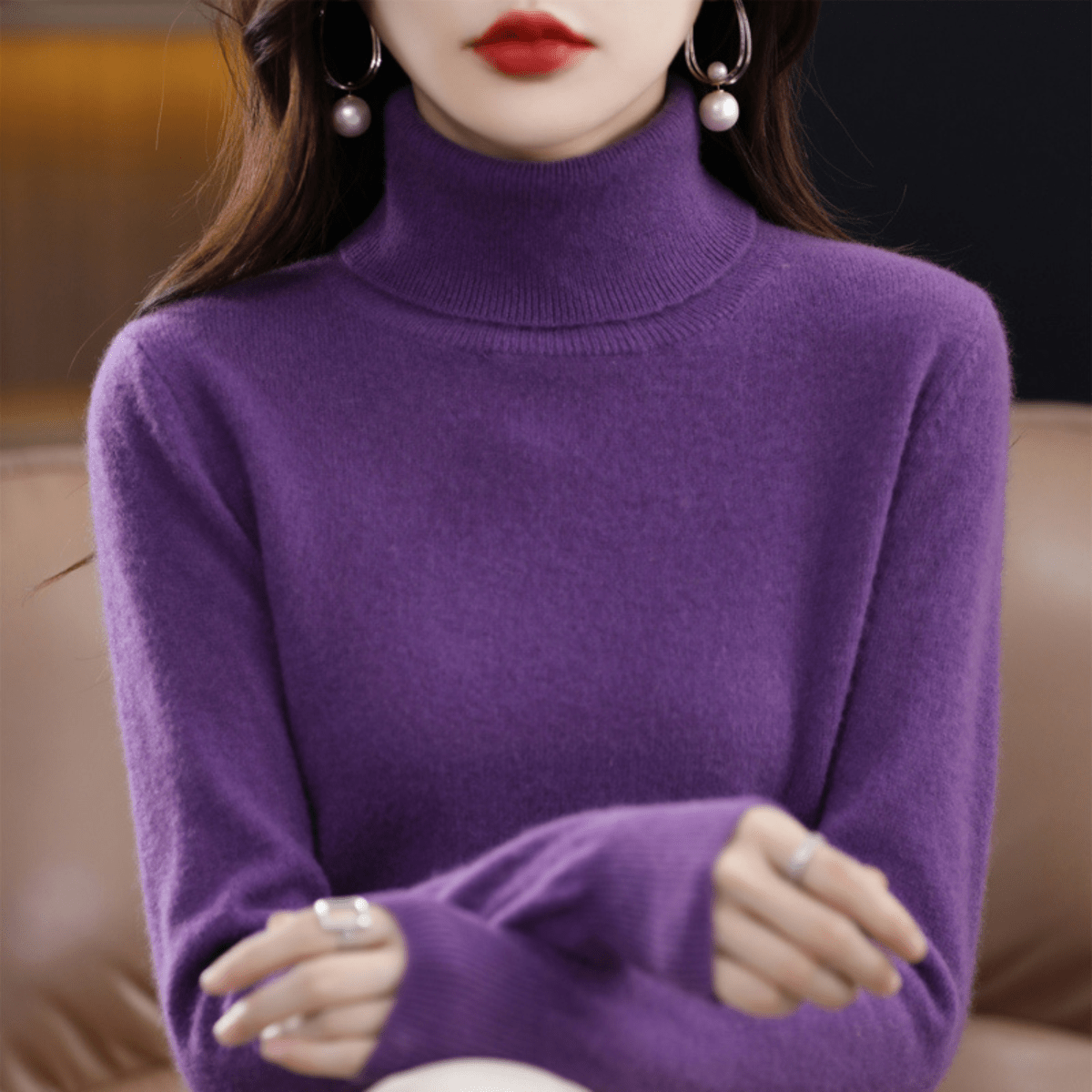Elfriede | Women's Classic Warm Knit Sweater with Turtleneck