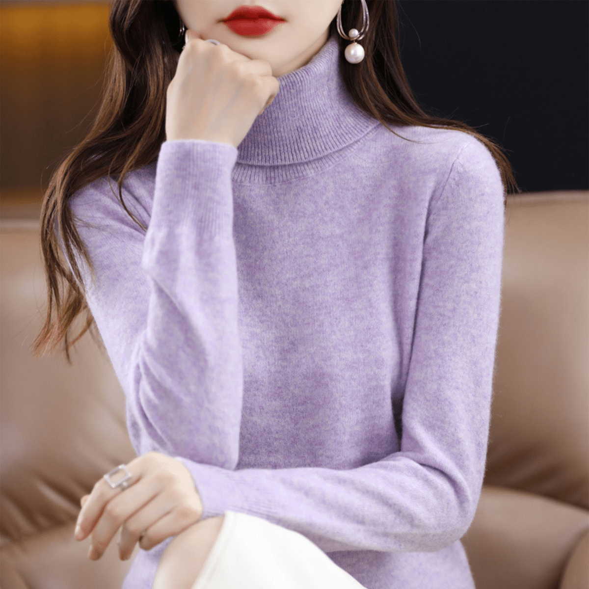 Elfriede | Women's Classic Warm Knit Sweater with Turtleneck