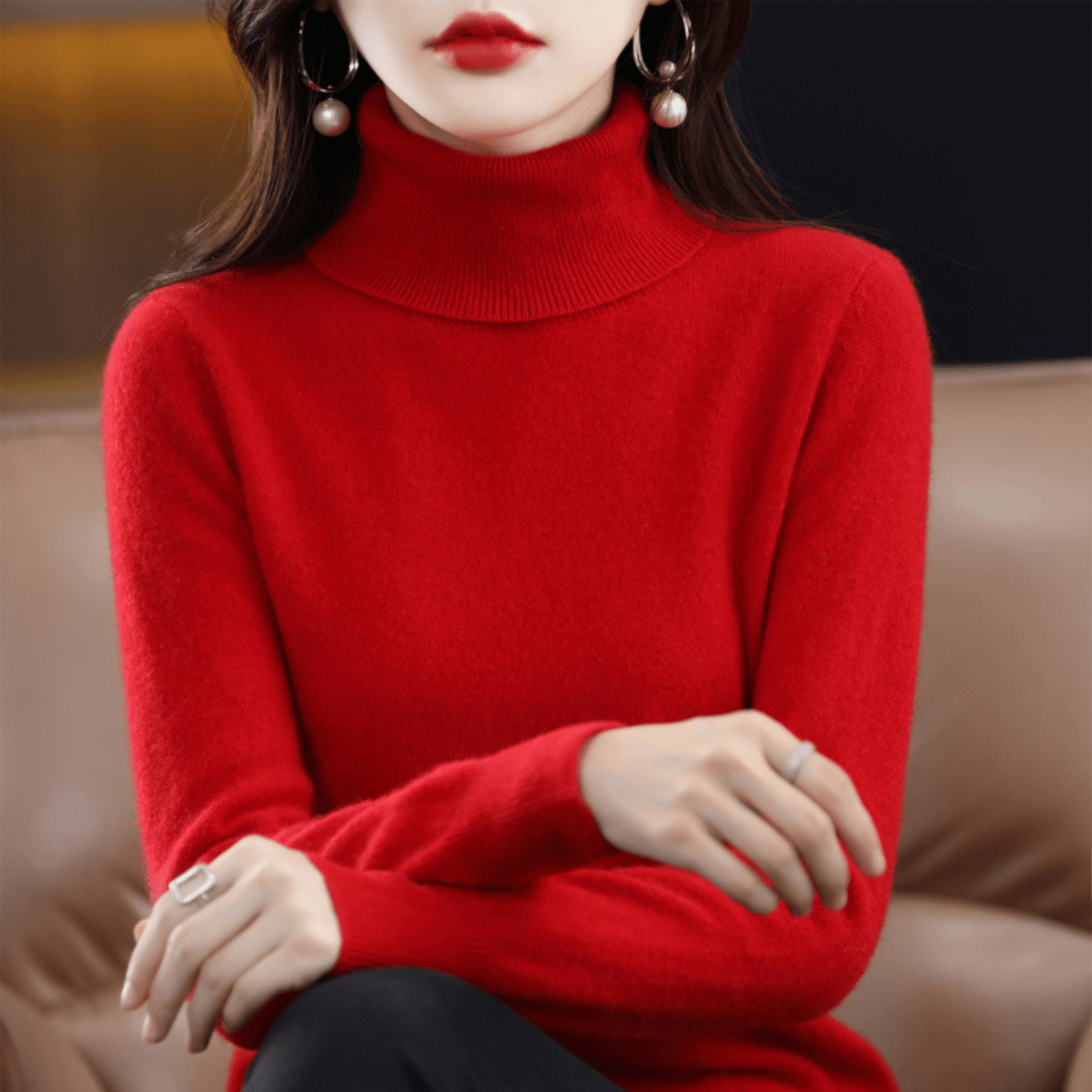 Elfriede | Women's Classic Warm Knit Sweater with Turtleneck