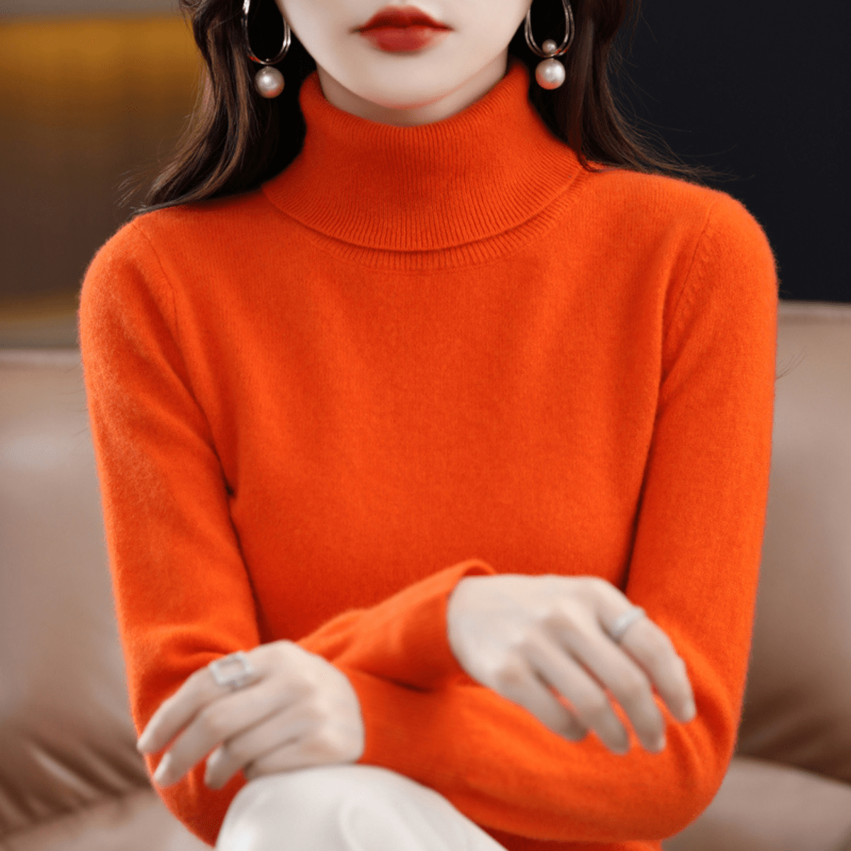Elfriede | Women's Classic Warm Knit Sweater with Turtleneck