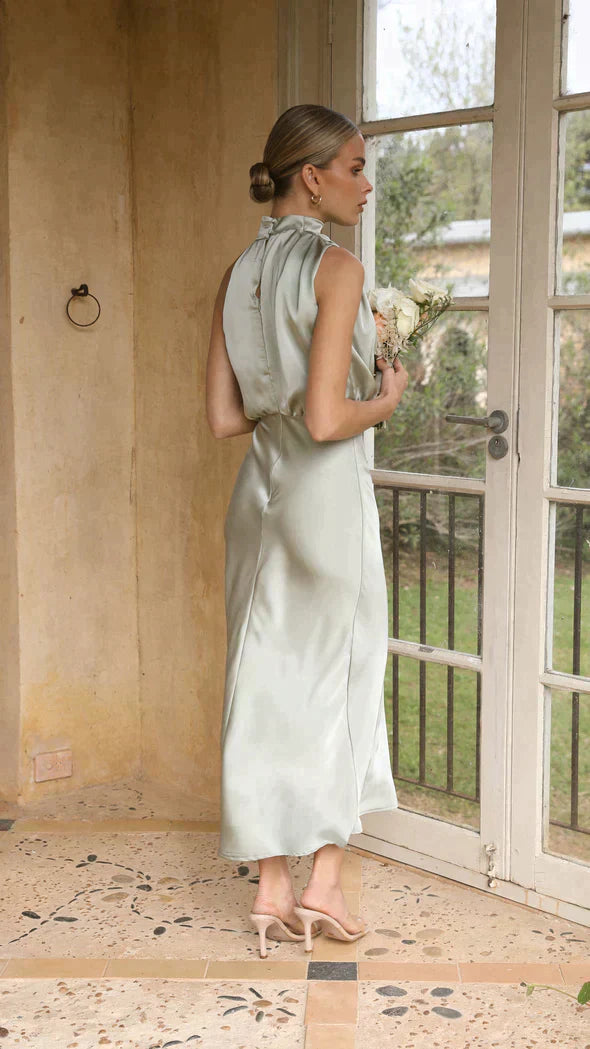 Elisa | Women's Elegant Midi Dress with Halter Neck and Drapiertem Neckline