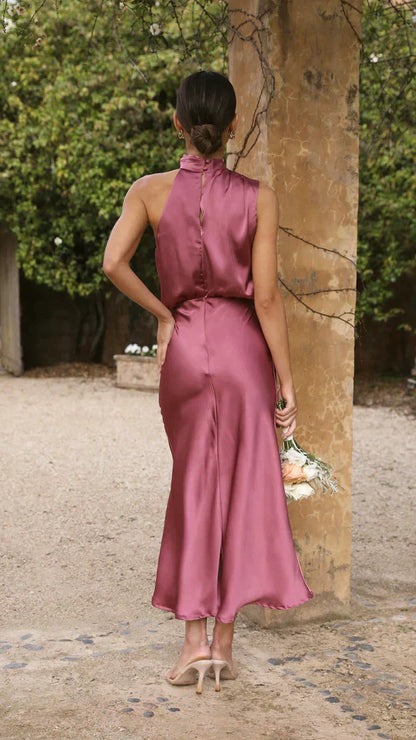 Elisa | Women's Elegant Midi Dress with Halter Neck and Drapiertem Neckline