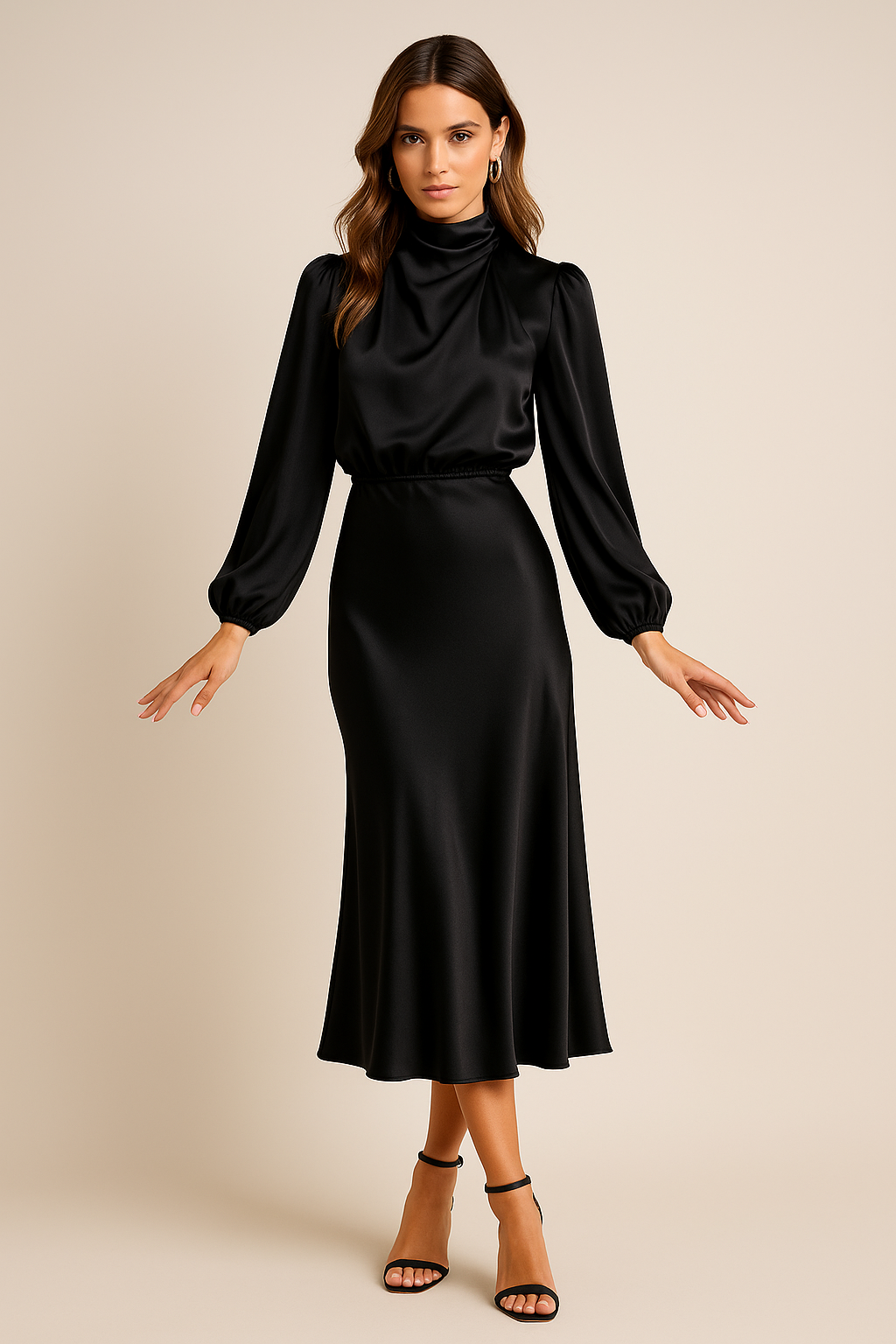 Monika | Women's Long Sleeve High-Neck Midi Dress