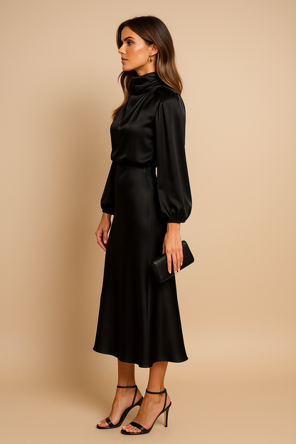 Monika | Women's Long Sleeve High-Neck Midi Dress