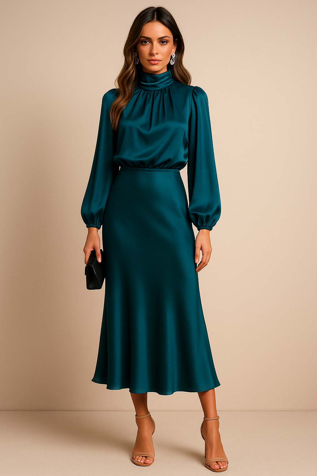 Monika | Women's Long Sleeve High-Neck Midi Dress