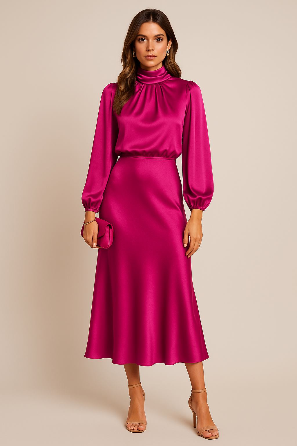 Monika | Women's Long Sleeve High-Neck Midi Dress