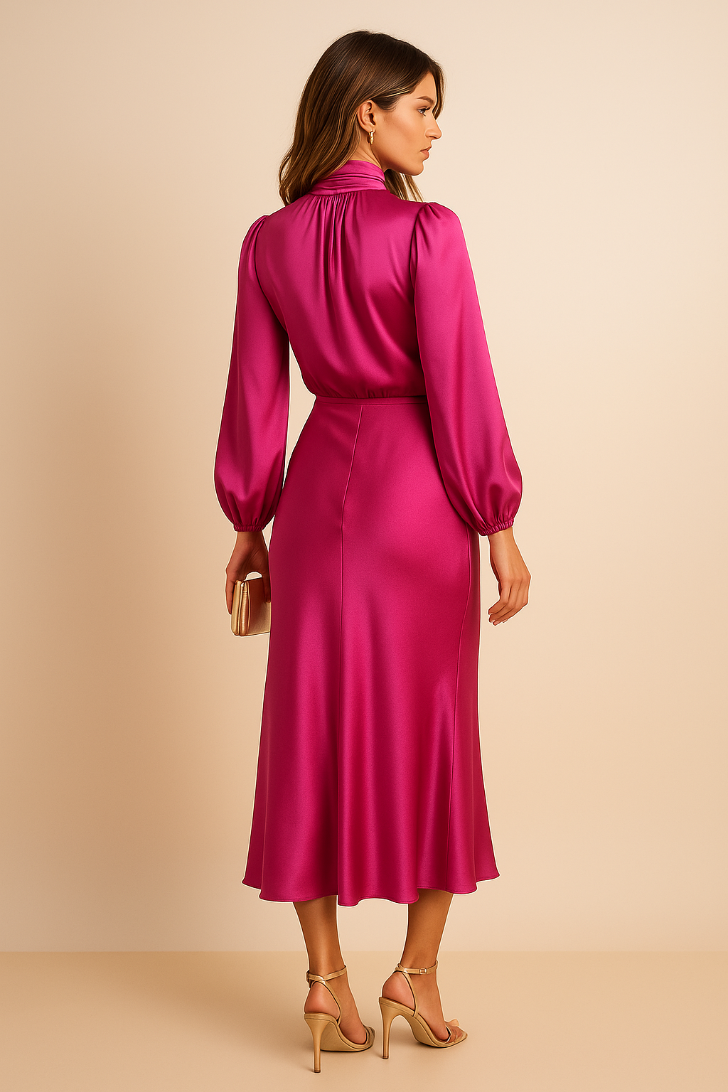 Monika | Women's Long Sleeve High-Neck Midi Dress