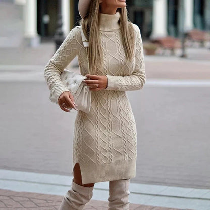 Pauline | Cozy Cable Knit Turtleneck Knit Dress