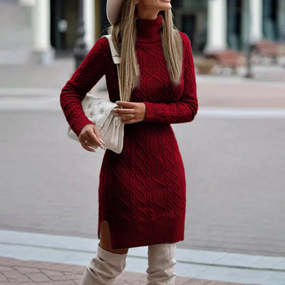 Pauline | Cozy Cable Knit Turtleneck Knit Dress