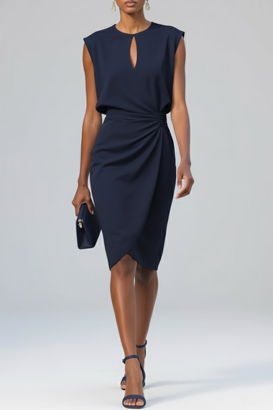 Katharina | Women's Midi Dress with Keyhole-Neckline and Ruching