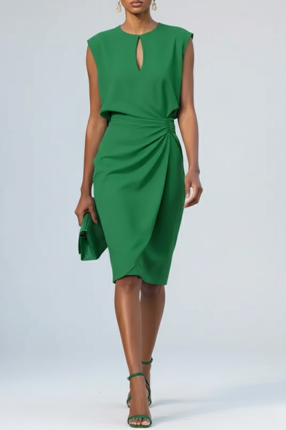 Katharina | Women's Midi Dress with Keyhole-Neckline and Ruching