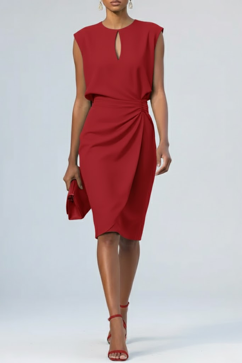 Katharina | Women's Midi Dress with Keyhole-Neckline and Ruching