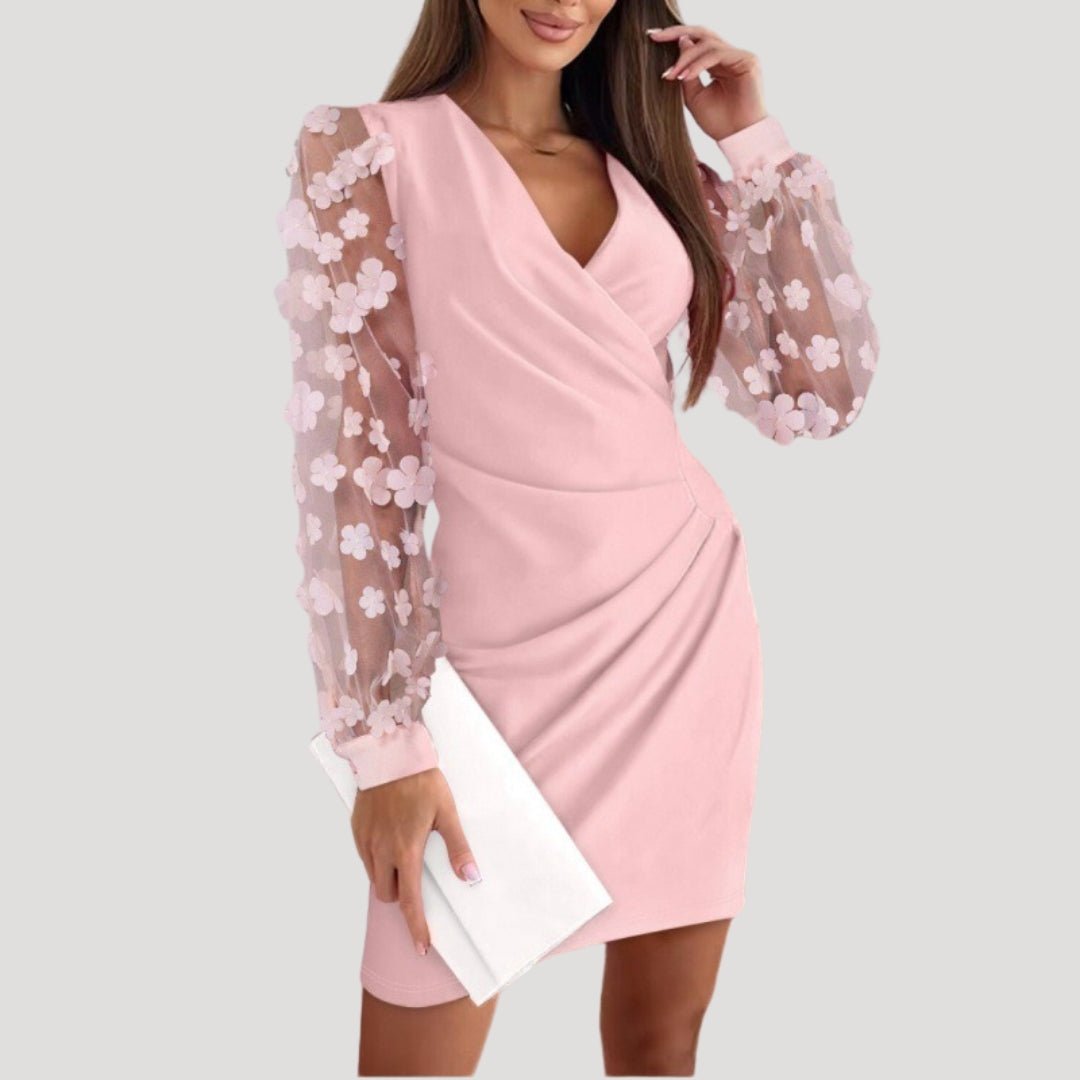 Anke | Women's Mini-Wrap Dress with Sheer Sleeves and V-Neck