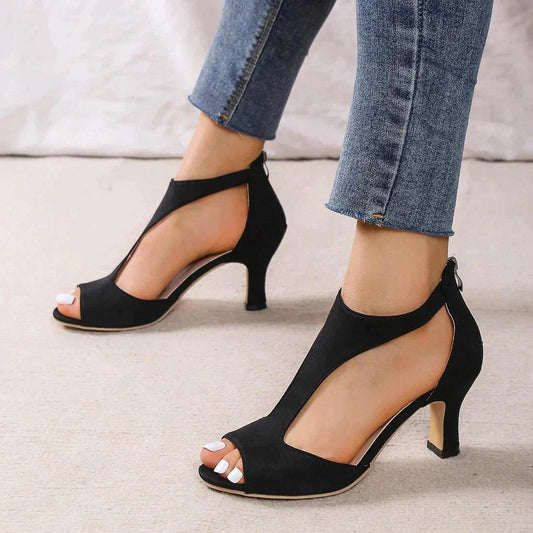 Annika | Women's High Heels with open Toe Area and Zip Back