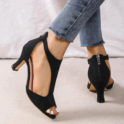 Annika | Women's High Heels with open Toe Area and Zip Back