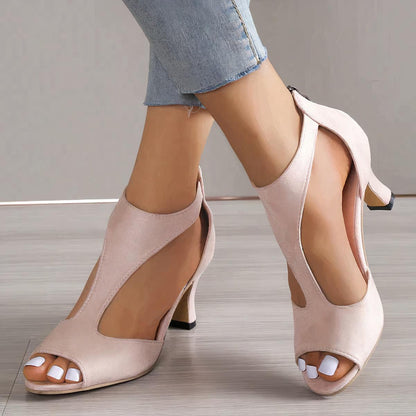 Annika | Women's High Heels with open Toe Area and Zip Back