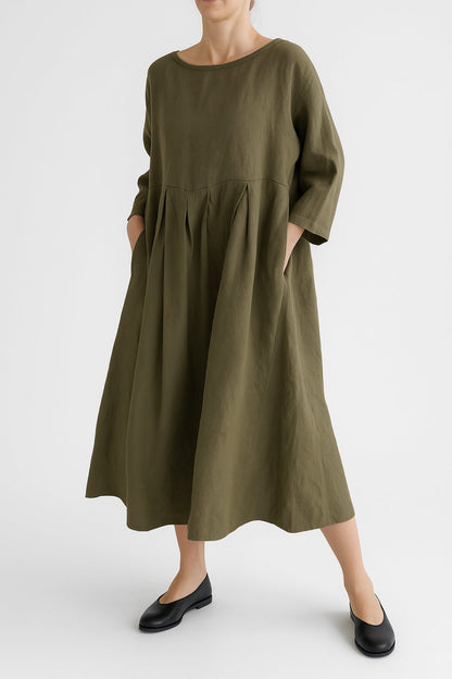 Carmen | Women's Casual Midi Dress with Front Pleats