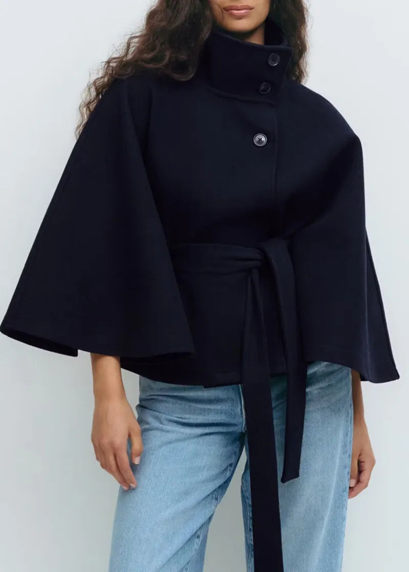 Felicia | Women's Spring Cape Coat with Belt and Stand Collar