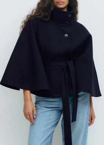 Felicia | Women's Spring Cape Coat with Belt and Stand Collar