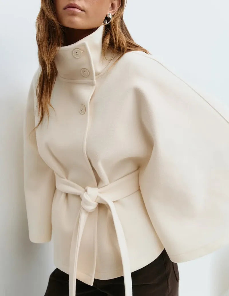 Felicia | Women's Spring Cape Coat with Belt and Stand Collar