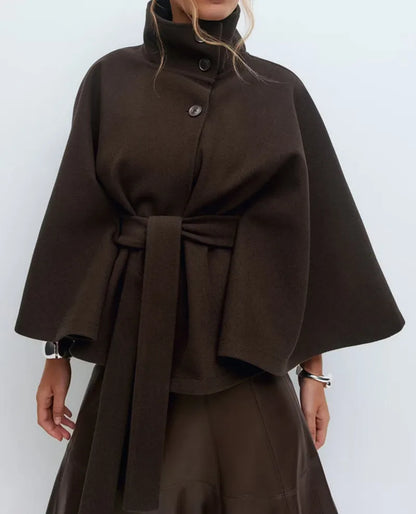 Felicia | Women's Spring Cape Coat with Belt and Stand Collar