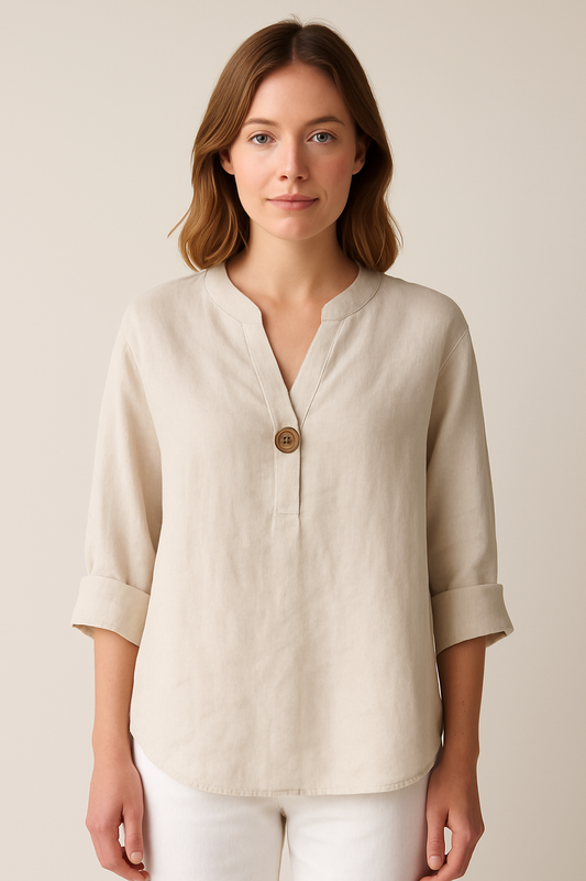 Stephanie | Women's Locker sitzende Blouse with V-Neck and Knopfdetails