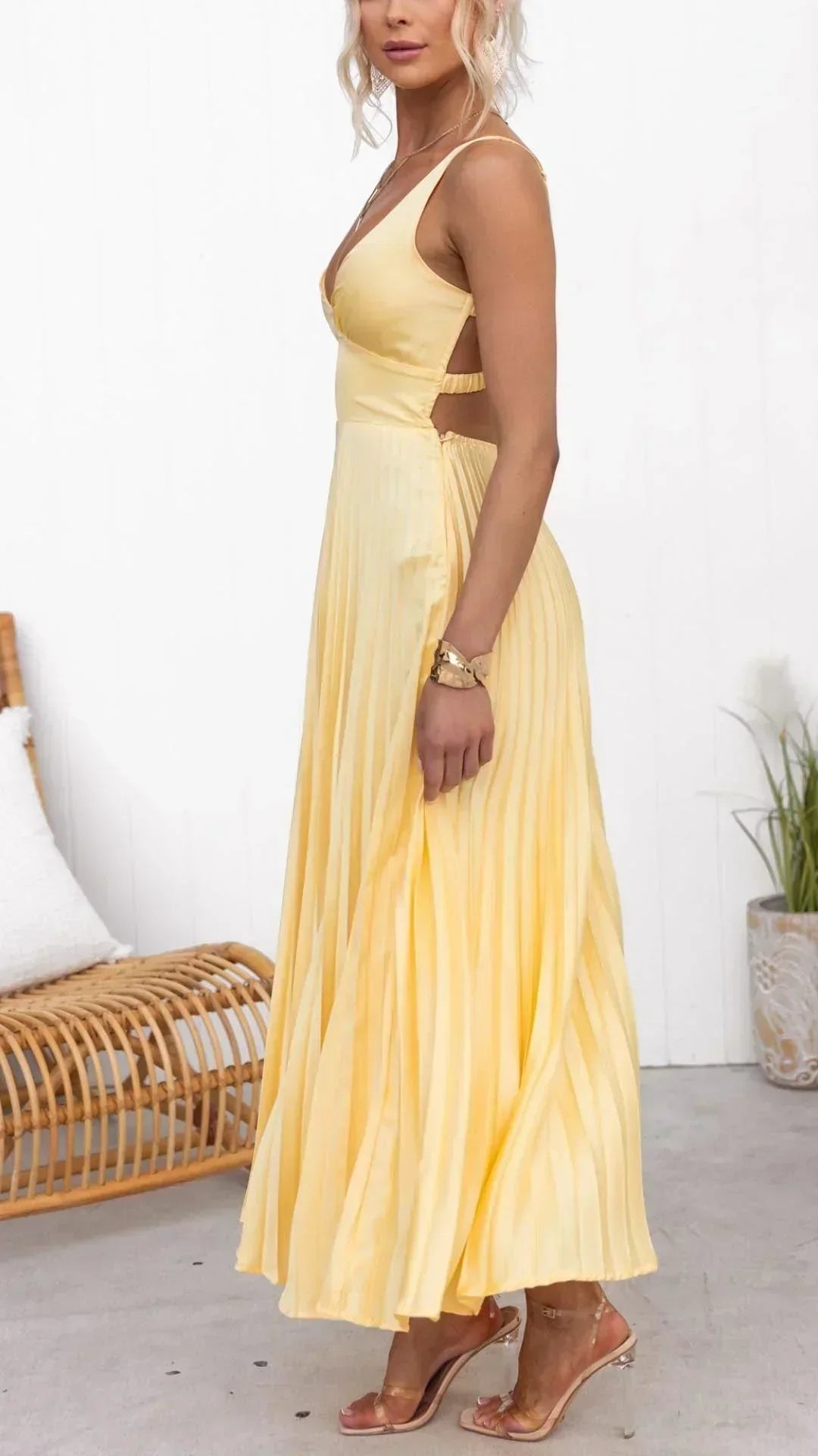 Barbara | Women's V-Neck Pleat Maxi Dress