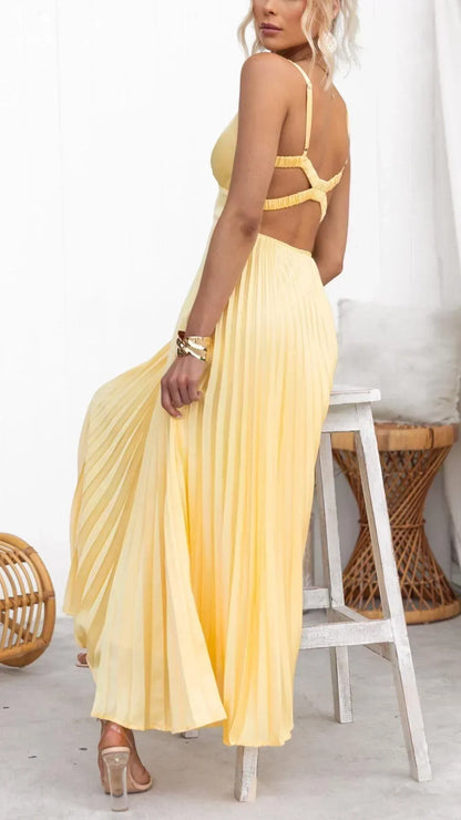 Barbara | Women's V-Neck Pleat Maxi Dress