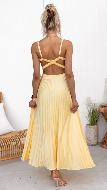 Barbara | Women's V-Neck Pleat Maxi Dress