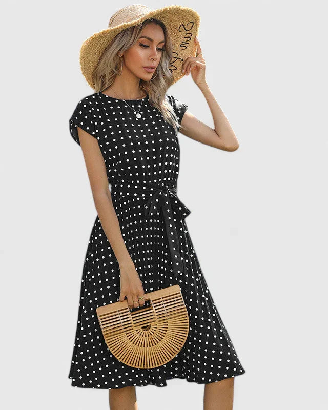 Veronika | Women's Midi Dress with Short Sleeves and Faltenrock