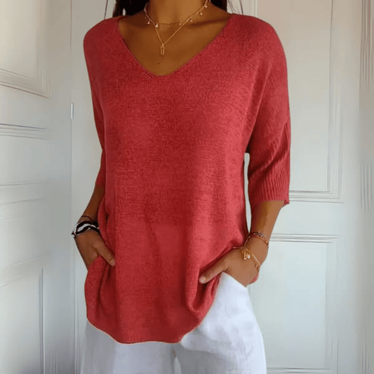 Aricia | Women's Breathable Knit V-Neck Top