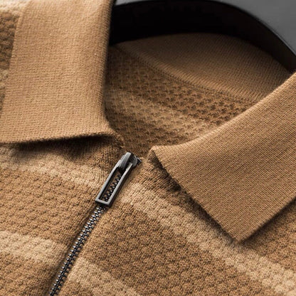 Leonardo | Men’s Striped Quarter-Zip Knit Polo Shirt