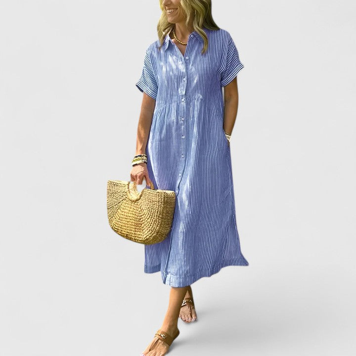 Maja | Women's Relaxed Striped Shirt-Midi Dress