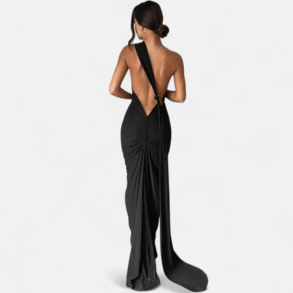 Lara | Women's Maxi Dress with One-Shoulder-Halter Neck