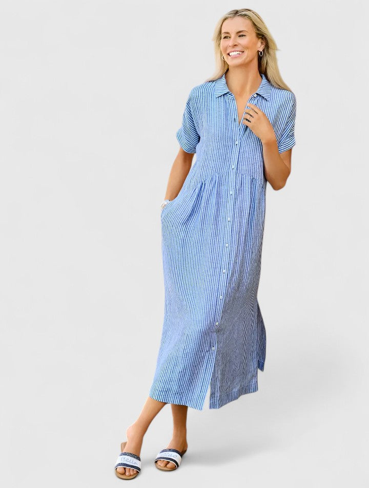 Maja | Women's Relaxed Striped Shirt-Midi Dress