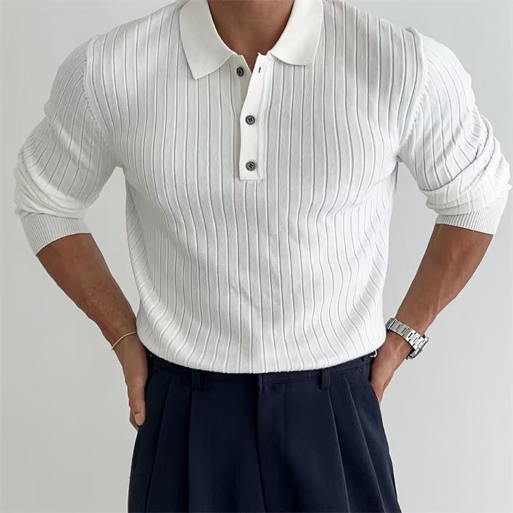 Anthony | Men’s Ribbed Button Placket Long Sleeve Polo Shirt