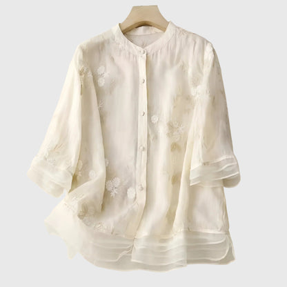 Nellie | Elegant Top With Embroidered Flowers