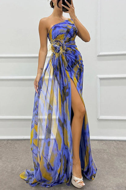 Sabine | Women's Off-Shoulder Evening Dress with High Slit in Maxi Length