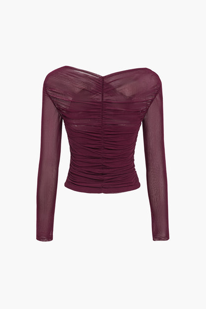 Suzanne | Women's Mesh-Top with Rüschen and langen Ärmeln