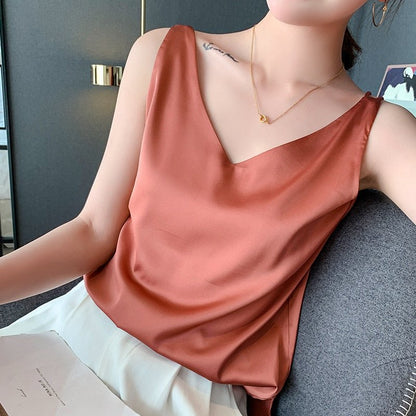 Yvonne | Women's Satin V-Neck Lightweight Top