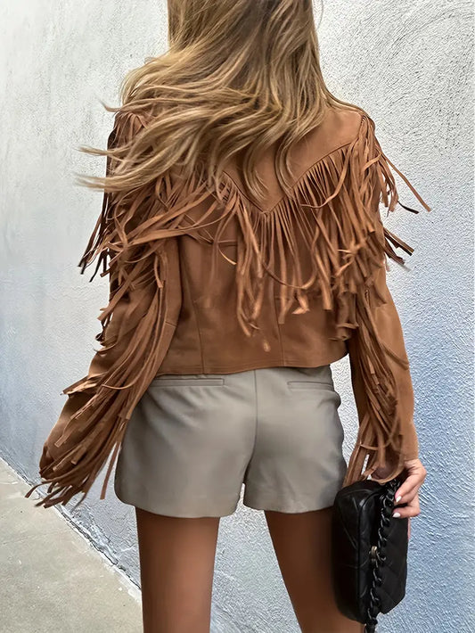 Natalie | Women's Boho-Chic Jacket in Faux Suede with Fringe