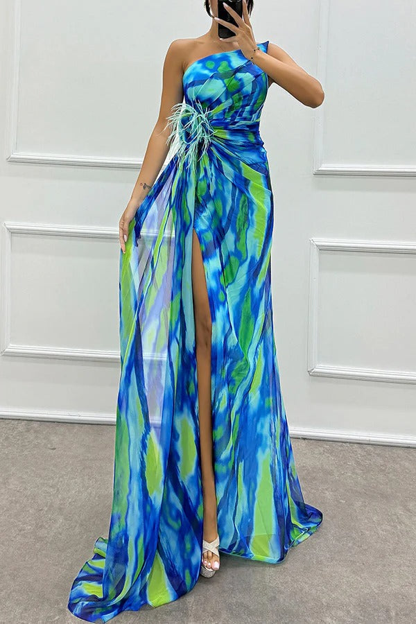 Sabine | Women's Off-Shoulder Evening Dress with High Slit in Maxi Length