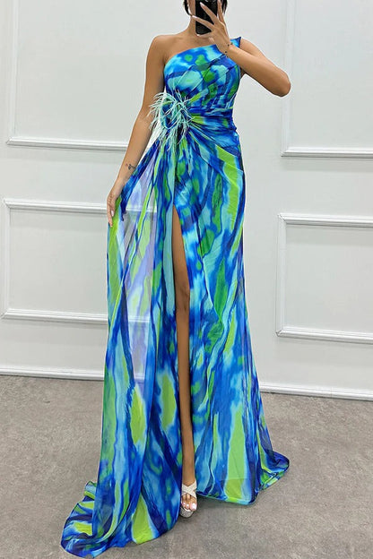Sabine | Women's Off-Shoulder Evening Dress with High Slit in Maxi Length